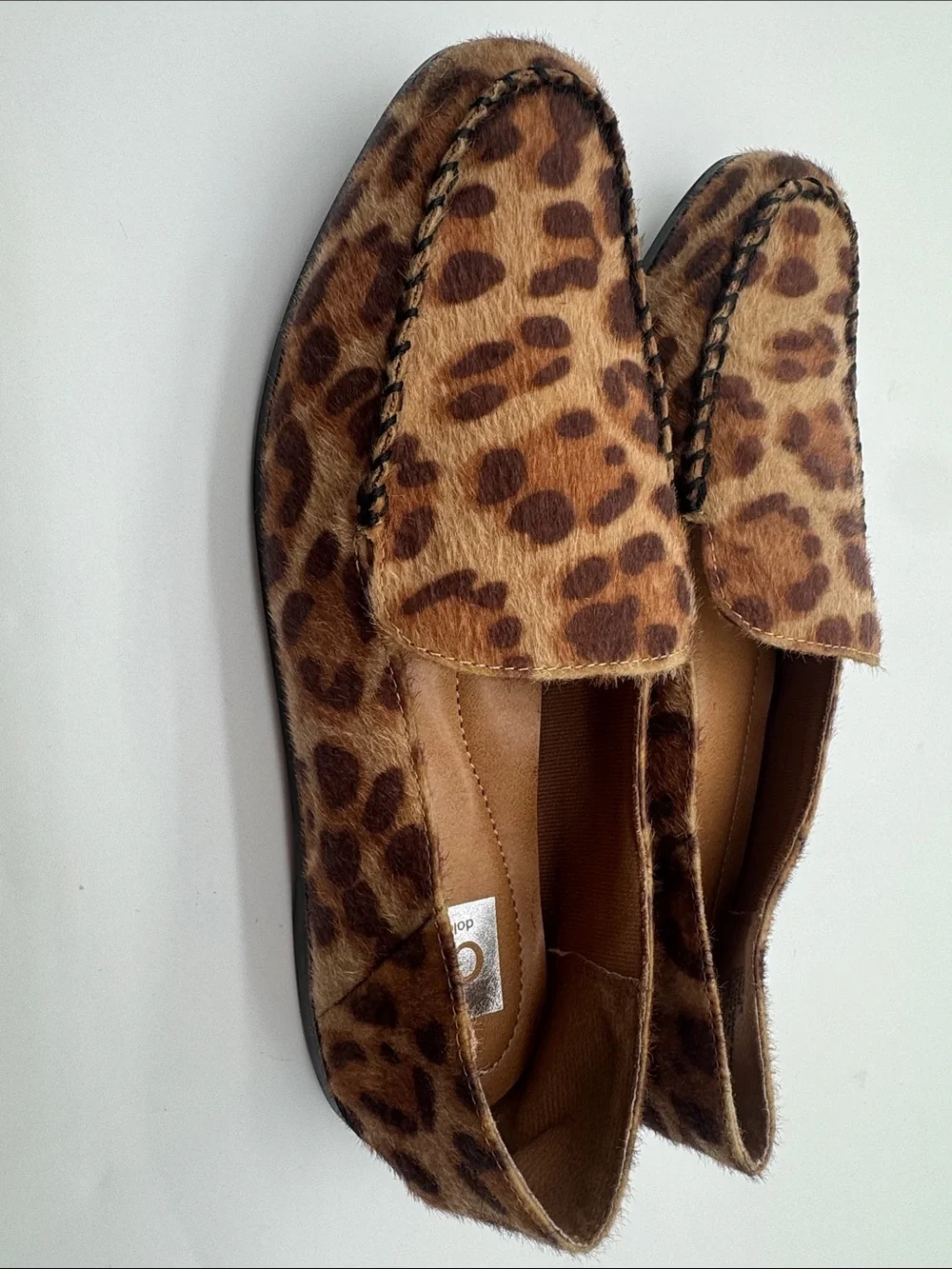 Dolce vita size 10 Leopard Print Faux-Hair Loafers - Brown